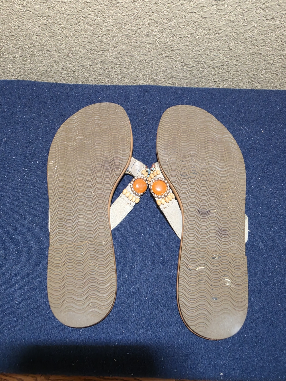 Bass Tan Leather Flip Flop Sandals with Orange Beaded Accents - Picture 5 of 5